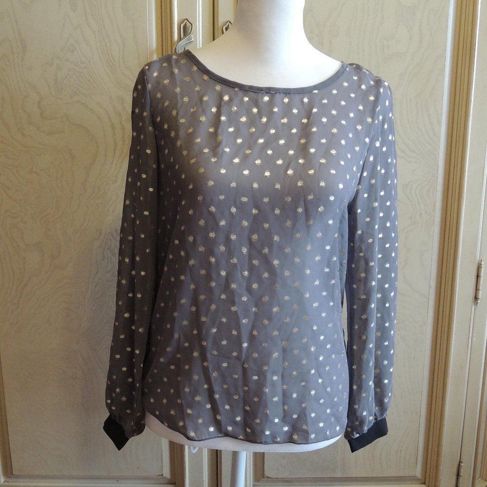 SOLD!!! Tea n rose Grey Gold Polka Dot L/S Top Size S
